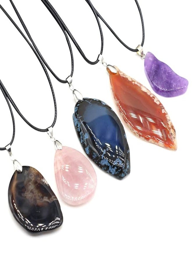 QSLLER 6pcs Natural StonesRed Agate Rose Quartz Amethyst Irregular Semi-precious Stone Necklace DIY Exquisite Necklaces Jewelry Gif - Image 1